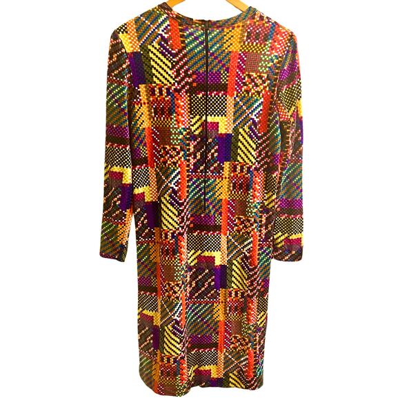 Vintage 1970s Goldworm Wool Rainbow Pixel Mod Midi Dress Art Eclectic Unique Sm - Picture 2 of 9